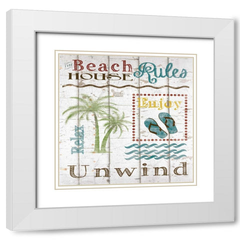 Beach House Rules White Modern Wood Framed Art Print with Double Matting by Craven, Katrina