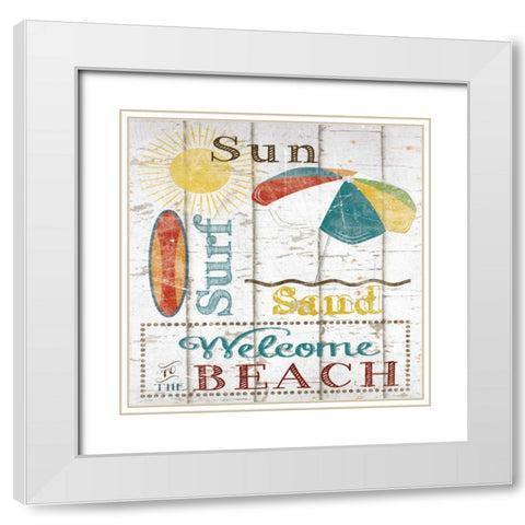 Sun Surf and Sand White Modern Wood Framed Art Print with Double Matting by Craven, Katrina