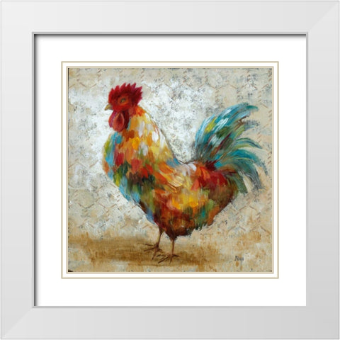 Fancy Rooster II White Modern Wood Framed Art Print with Double Matting by Nan