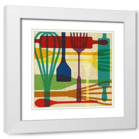 Kitchen Utensils White Modern Wood Framed Art Print with Double Matting by Craven, Katrina