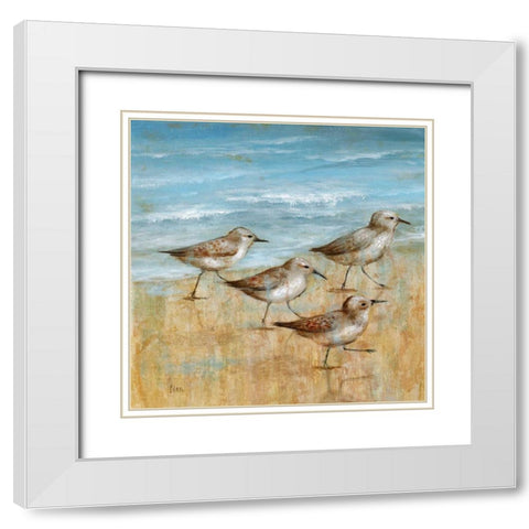 Sandpipers I White Modern Wood Framed Art Print with Double Matting by Nan