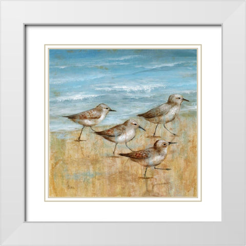 Sandpipers I White Modern Wood Framed Art Print with Double Matting by Nan