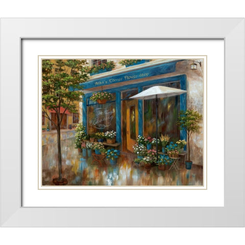 Annas Corner Flower Shop White Modern Wood Framed Art Print with Double Matting by Nan