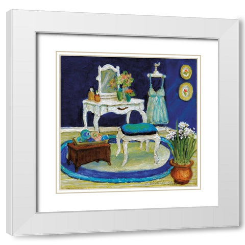 Blue Boudoir I White Modern Wood Framed Art Print with Double Matting by Olson, Charlene