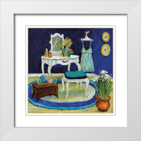 Blue Boudoir I White Modern Wood Framed Art Print with Double Matting by Olson, Charlene