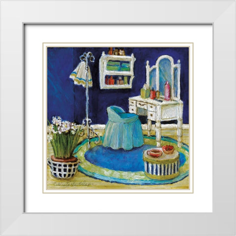 Blue Boudoir II White Modern Wood Framed Art Print with Double Matting by Olson, Charlene