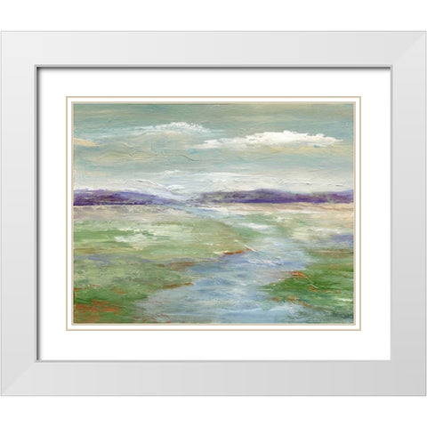 Meadow Stream I White Modern Wood Framed Art Print with Double Matting by Nan