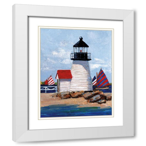 Edgartown Lighthouse White Modern Wood Framed Art Print with Double Matting by Swatland, Sally