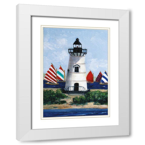 Brandt Point Lighthouse White Modern Wood Framed Art Print with Double Matting by Swatland, Sally