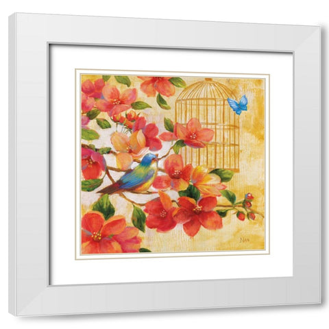 Spring Fling I White Modern Wood Framed Art Print with Double Matting by Nan