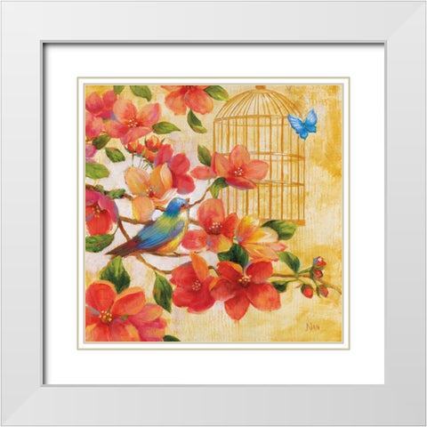 Spring Fling I White Modern Wood Framed Art Print with Double Matting by Nan