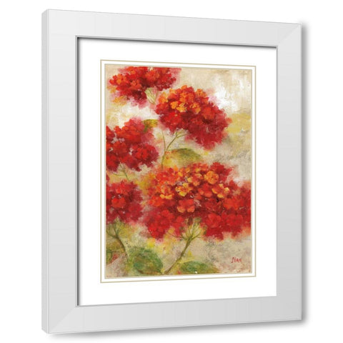 Red Floral I White Modern Wood Framed Art Print with Double Matting by Nan