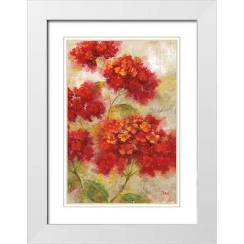 Red Floral I White Modern Wood Framed Art Print with Double Matting by Nan