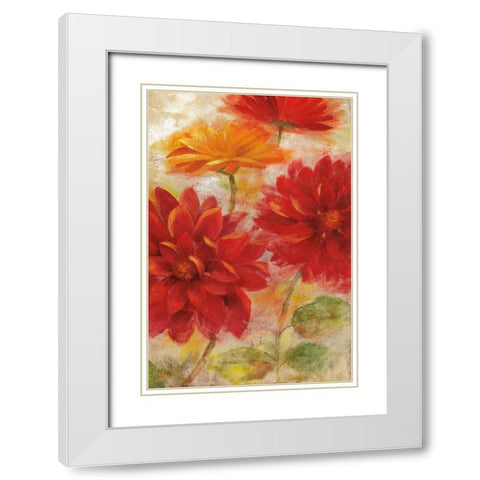 Red Floral II White Modern Wood Framed Art Print with Double Matting by Nan