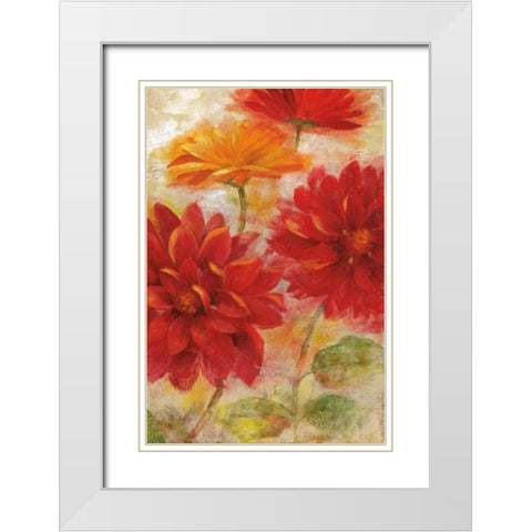 Red Floral II White Modern Wood Framed Art Print with Double Matting by Nan