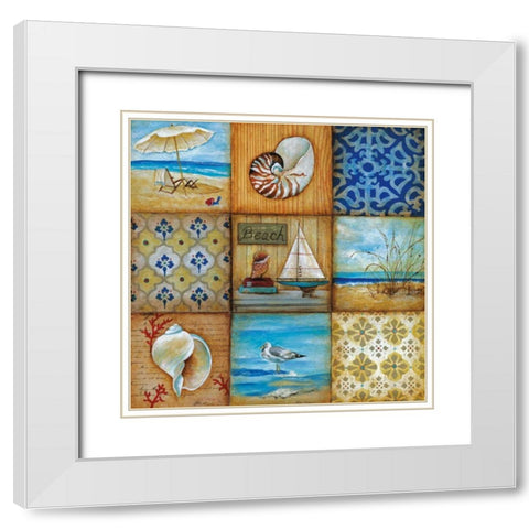 Beach Scenes White Modern Wood Framed Art Print with Double Matting by Tava Studios