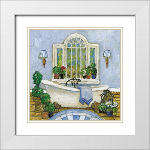 Pampered Bath I White Modern Wood Framed Art Print with Double Matting by Olson, Charlene