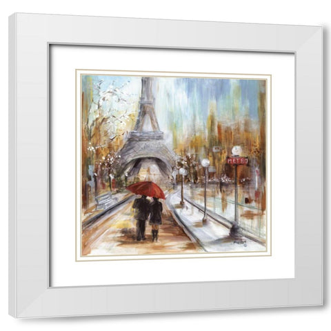 Romantic Paris White Modern Wood Framed Art Print with Double Matting by Dunlap, Marilyn