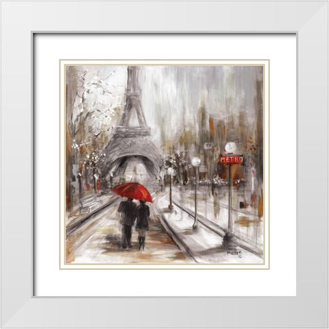 Rainy Paris White Modern Wood Framed Art Print with Double Matting by Dunlap, Marilyn