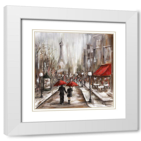 Rainy Afternoon Cafe White Modern Wood Framed Art Print with Double Matting by Dunlap, Marilyn