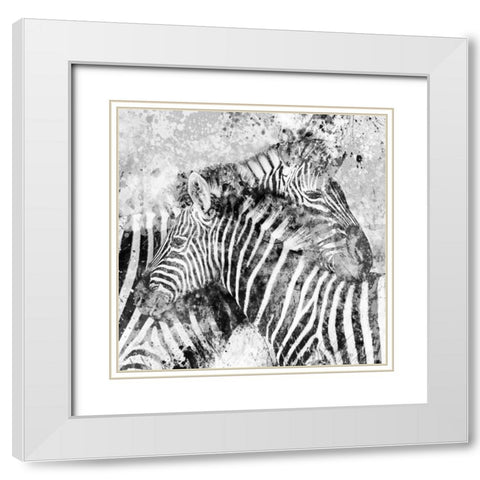 Zebra Pair White Modern Wood Framed Art Print with Double Matting by Robinson, Carol