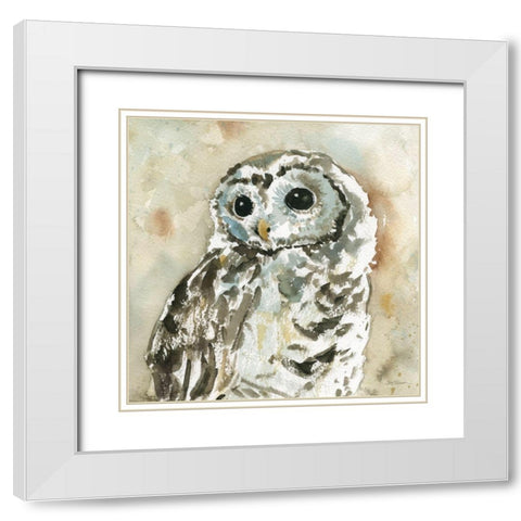 Woodland Owl White Modern Wood Framed Art Print with Double Matting by Robinson, Carol