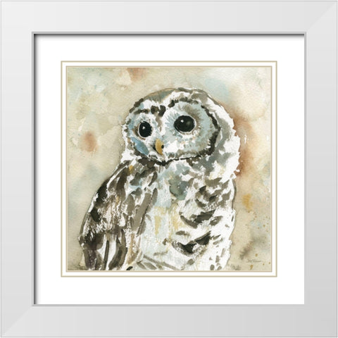 Woodland Owl White Modern Wood Framed Art Print with Double Matting by Robinson, Carol
