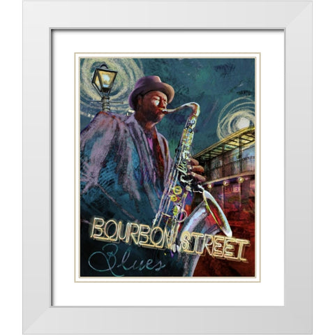 Bourbon St. Blues White Modern Wood Framed Art Print with Double Matting by Knutsen, Conrad