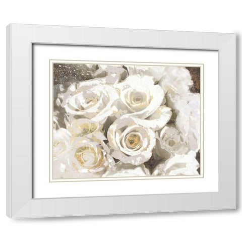 Gilded Roses II White Modern Wood Framed Art Print with Double Matting by Nan