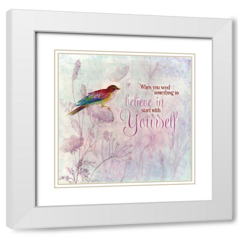 Lavender Finch I White Modern Wood Framed Art Print with Double Matting by Tava Studios