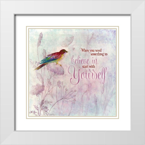 Lavender Finch I White Modern Wood Framed Art Print with Double Matting by Tava Studios