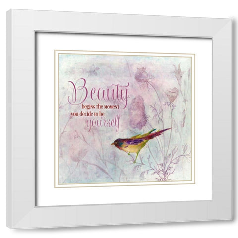 Lavender Finch II White Modern Wood Framed Art Print with Double Matting by Tava Studios