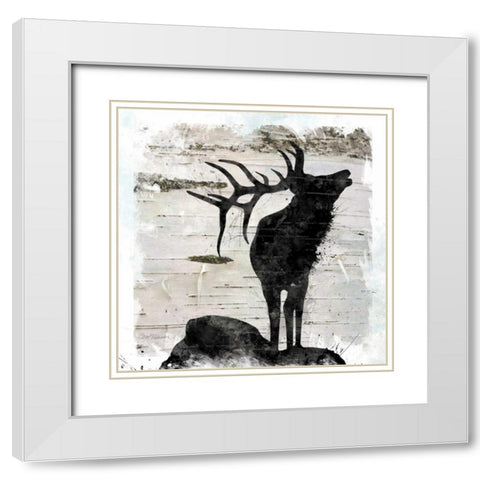 Birchbark Elk White Modern Wood Framed Art Print with Double Matting by Robinson, Carol
