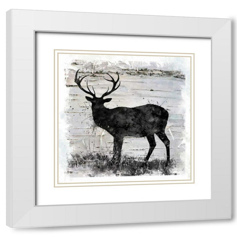 Birchbark Deer White Modern Wood Framed Art Print with Double Matting by Robinson, Carol