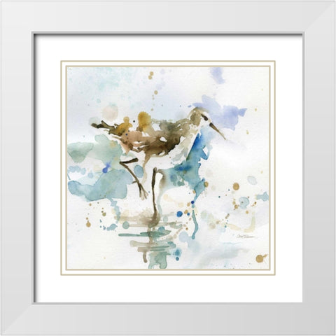 Malibu Sand Piper White Modern Wood Framed Art Print with Double Matting by Robinson, Carol