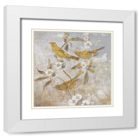 Aviary Garden II White Modern Wood Framed Art Print with Double Matting by Nan