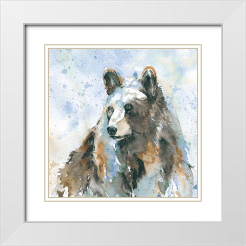 Black Bear On Blue White Modern Wood Framed Art Print with Double Matting by Robinson, Carol