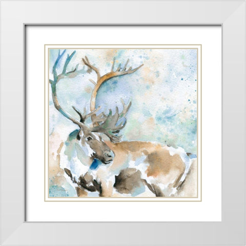 Caribou On Blue White Modern Wood Framed Art Print with Double Matting by Robinson, Carol