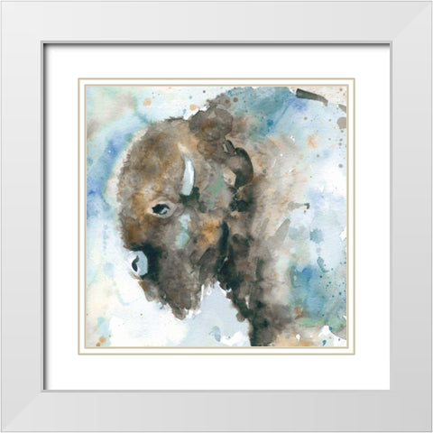 Buffalo On Blue White Modern Wood Framed Art Print with Double Matting by Robinson, Carol