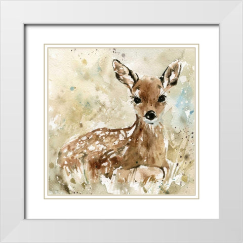 Fawn In Spring White Modern Wood Framed Art Print with Double Matting by Robinson, Carol
