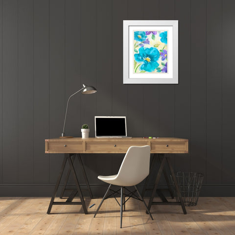 Bright Poppy Blue I White Modern Wood Framed Art Print with Double Matting by Nan