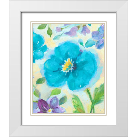 Bright Poppy Blue II White Modern Wood Framed Art Print with Double Matting by Nan