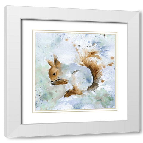 Squirrel White Modern Wood Framed Art Print with Double Matting by Robinson, Carol