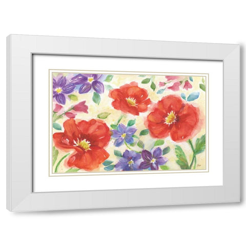 Summer Peonies, Red White Modern Wood Framed Art Print with Double Matting by Nan
