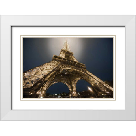 Eiffel Glow White Modern Wood Framed Art Print with Double Matting by Delimont, Danita