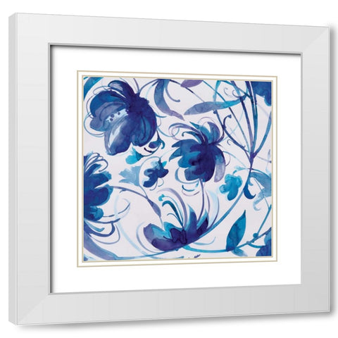 Indigo Swirl I White Modern Wood Framed Art Print with Double Matting by Troise Heidel, Theresa