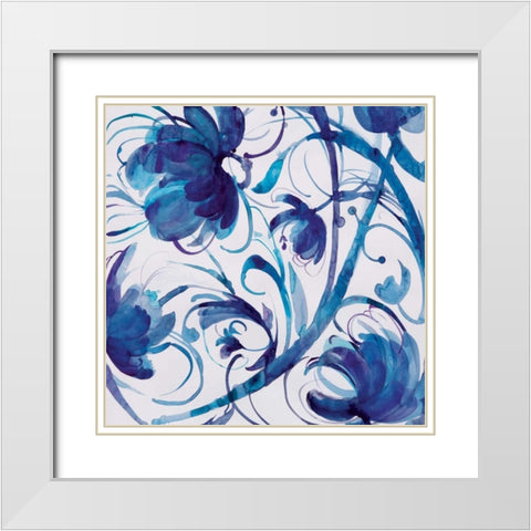 Indigo Swirl III White Modern Wood Framed Art Print with Double Matting by Troise Heidel, Theresa