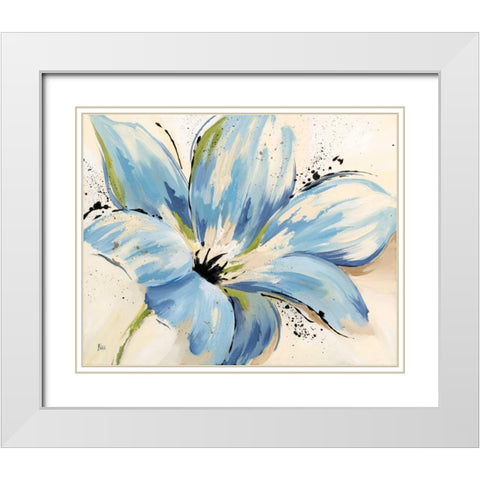 Touch of Blue I White Modern Wood Framed Art Print with Double Matting by Nan