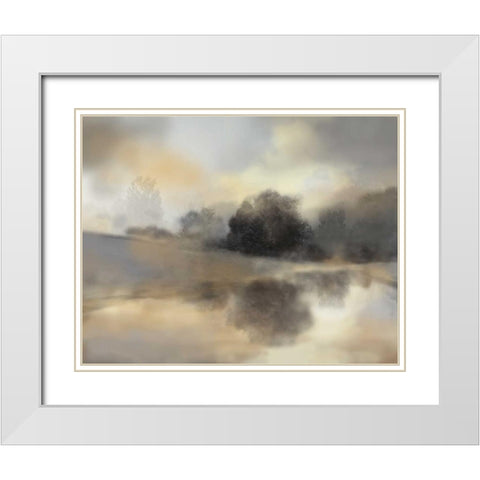 Misty Pond White Modern Wood Framed Art Print with Double Matting by Nan