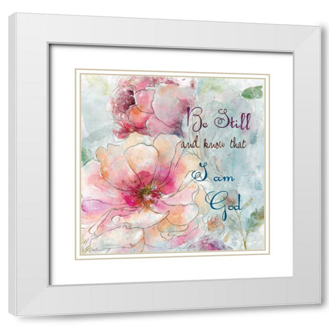 Scripture Flowers White Modern Wood Framed Art Print with Double Matting by Robinson, Carol